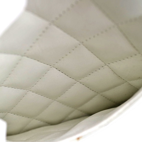 Chanel Cambon Line Small Tote White Black Line Leather Bag Coco Mark - Picture 12 of 15